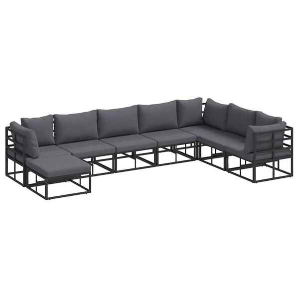 vidaXL Garten-Sofa-Set mit Kissen Schwarz Aluminium