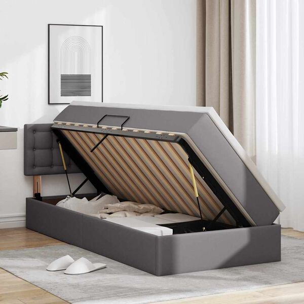 vidaXL Aufbewahrungsbett mit Matratze Grau 100 x 200 cm Kunstleder