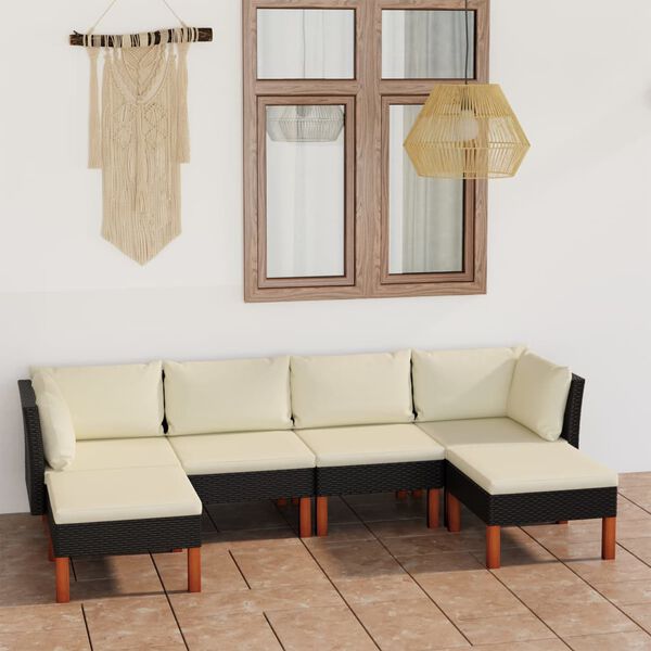 vidaXL 6-tlg. Garten-Lounge-Set mit Kissen Poly Rattan Schwarz
