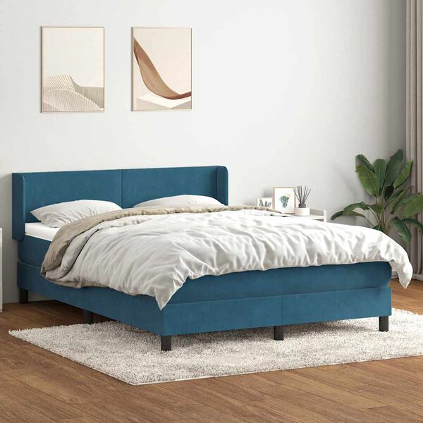 vidaXL Boxspringbett mit Matratze Dunkelblau 140x210 cm Samt
