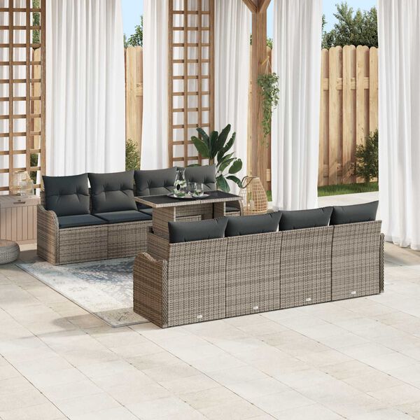 vidaXL Gartensofa-set mit Kissen 7 pcs Grau Poly-Rattan