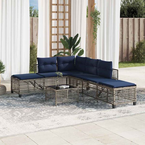 vidaXL 3-teiliges Ecksofa-Set f&uuml;r den Garten mit Kissen, grau, Polyrattan