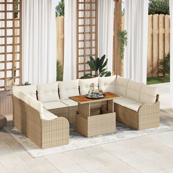 vidaXL Garten-Sofa-Set mit Speicher 10 pcs Beige Poly Rattan