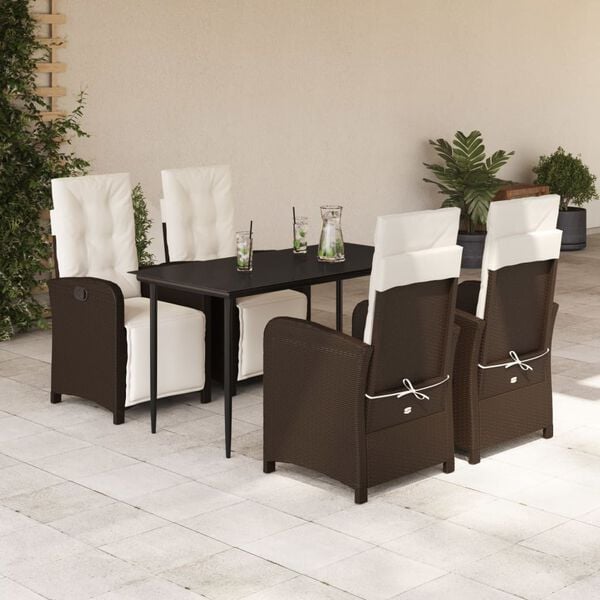 vidaXL 5-tlg. Garten-Essgruppe mit Kissen Braun Poly Rattan