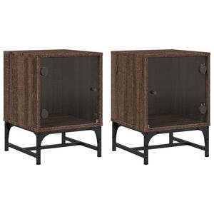 vidaXL Nachttische mit Glast&uuml;ren 2 Stk. Braun Eichen-Optik 35x37x50 cm