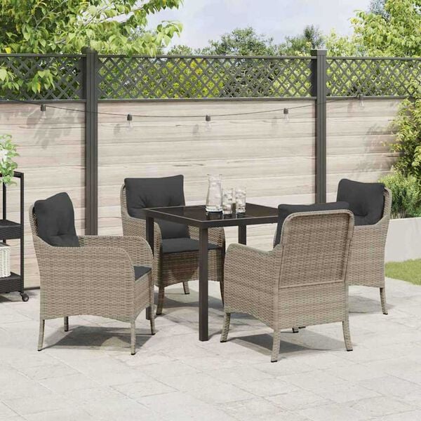 vidaXL Garten Essgruppe mit Kissen 5 pcs Hellgrau Poly-Rattan
