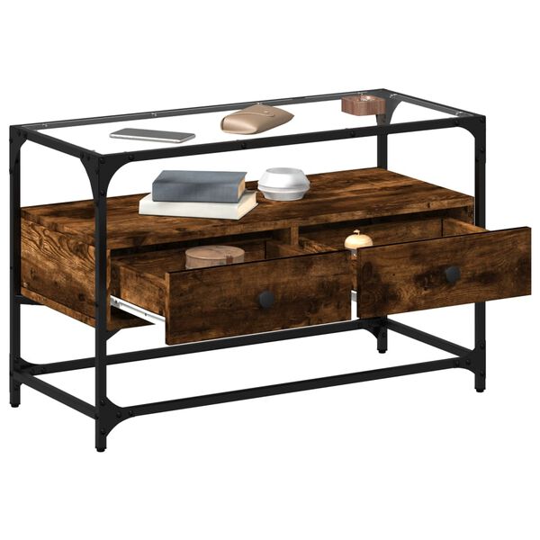 vidaXL TV-Schrank mit Glasplatte R&auml;uchereiche 80x35x51cm Holzwerkstoff