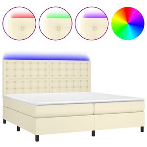 vidaXL Boxspringbett mit Matratze & LED Creme 200x200 cm Kunstleder