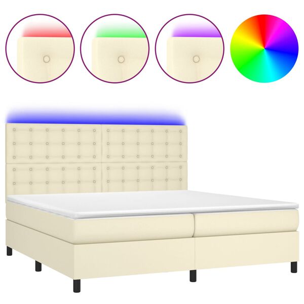 vidaXL Boxspringbett mit Matratze & LED Creme 200x200 cm Kunstleder