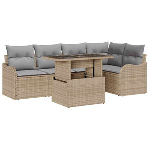 vidaXL Essgruppe mit Kissen 6 pcs Beige Poly Rattan