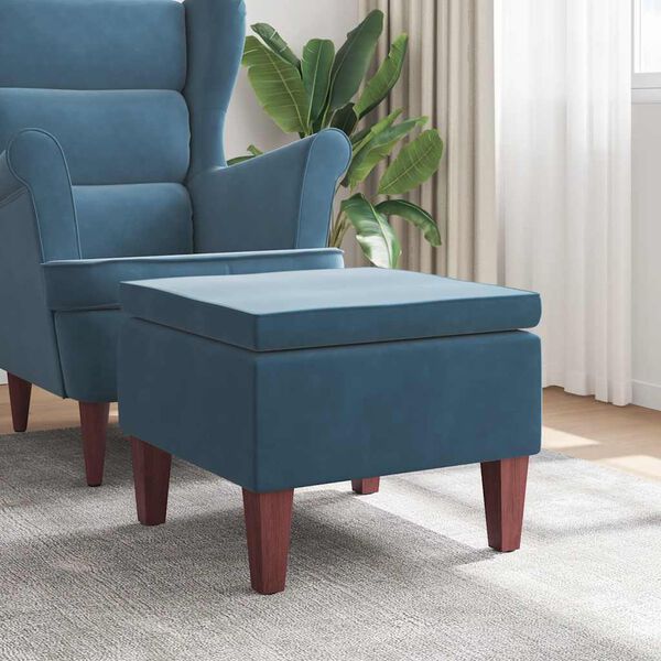 vidaXL Hocker mit Holzbeinen Blau Samt