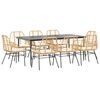 vidaXL 9-tlg. Garten-Essgruppe mit Kissen Braun Poly Rattan Glas