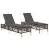 vidaXL Sonnenliegen mit Auflagen 2 Stk. Grau Poly Rattan