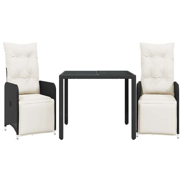 vidaXL 3-tlg. Garten-Bistro-Set mit Kissen Schwarz Poly Rattan