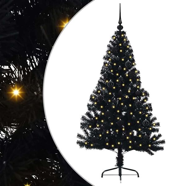 vidaXL K&uuml;nstlicher vorbeleuchteter Weihnachtsbaum Schwarz 150 cm PVC