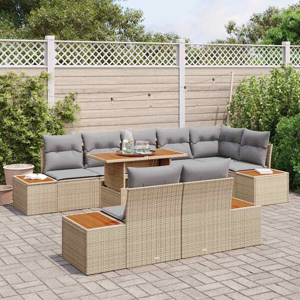 vidaXL Garten-Sofa-Set mit Speicher 9 pcs Beige Poly Rattan