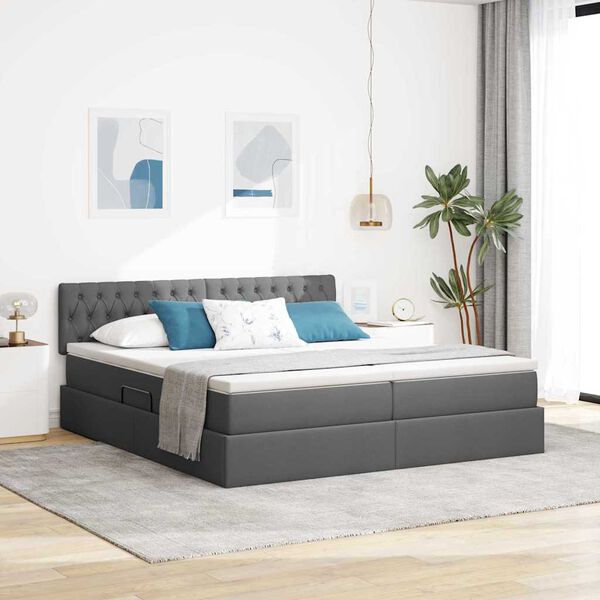 vidaXL Bett mit LED-Lichtleisten Dunkelgrau 180 x 200 cm Stoff