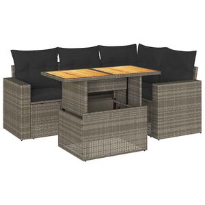 vidaXL 5-tlg. Garten-Sofagarnitur mit Kissen Grau Poly Rattan