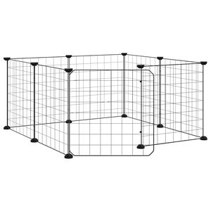 vidaXL 8-Panel-Haustierk&auml;fig mit T&uuml;r Schwarz 70x70x35 cm Stahl