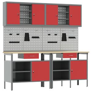 vidaXL Werkbank-Set 8 stk. Rot und Grau Pulverbeschichteter Stahl