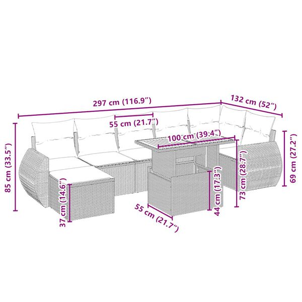 vidaXL 8-tlg. Garten-Sofagarnitur mit Kissen Beige Poly Rattan