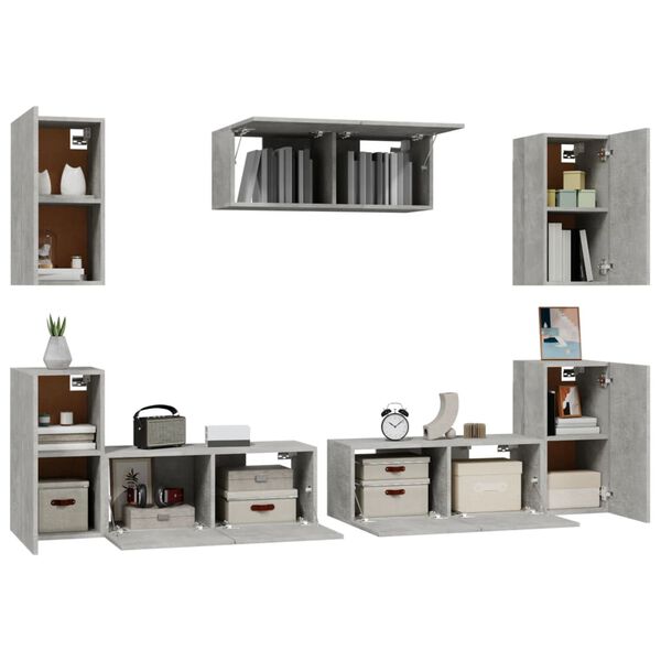 vidaXL 7-tlg. TV-Schrank-Set Betongrau Holzwerkstoff