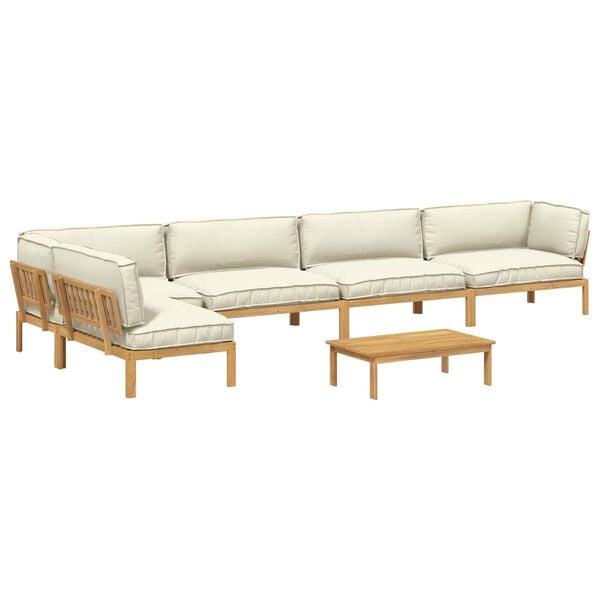 vidaXL Sofa Set mit Kissen Uni 6 pcs Creme Massivholz Akazie
