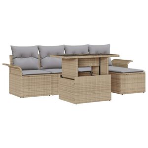 vidaXL Garten-Sofa-Set mit Kissen mit Speicher 6 pcs Beige Poly Rattan