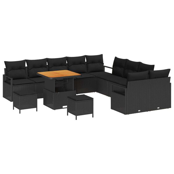 vidaXL Garten-Sofa-Set mit Kissen mit Speicher 13 pcs Schwarz