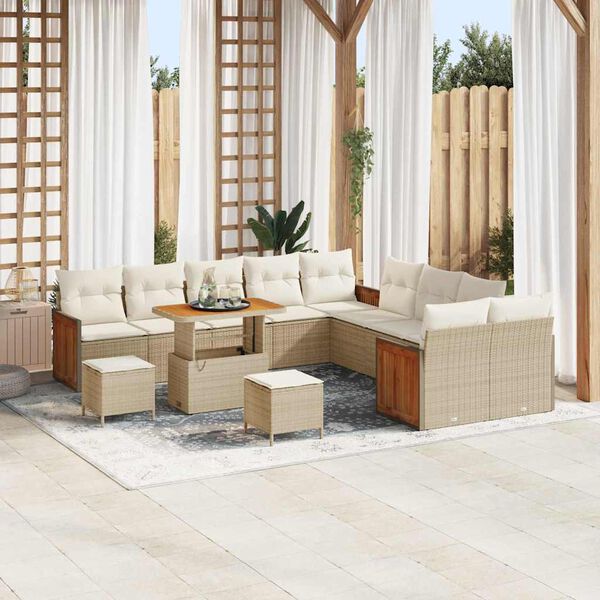 vidaXL Gartensofa-set mit Kissen 17 pcs Beige und Creme Poly-Rattan