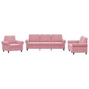 vidaXL 3-tlg. Sofagarnitur mit Kissen Rosa Samt