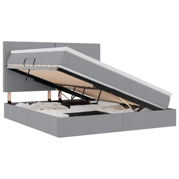 vidaXL Aufbewahrungsbett mit Matratze Hellgrau 160 x 200 cm Polyester