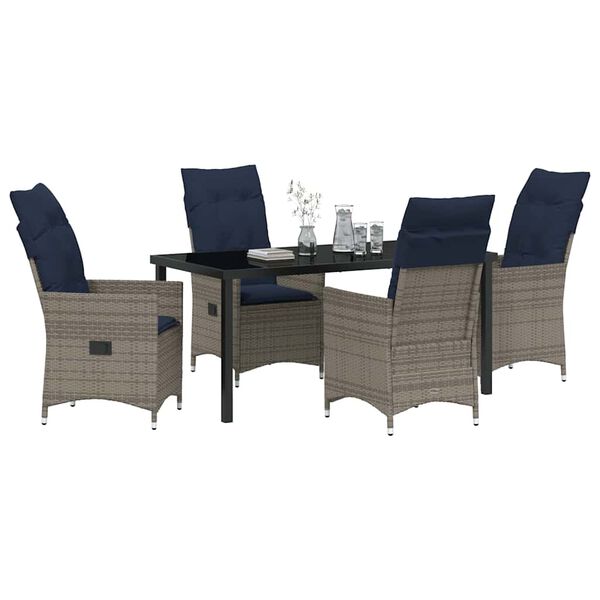 vidaXL Tisch- und Stuhlset mit Kissen 5 pcs Grau PE-Rattan