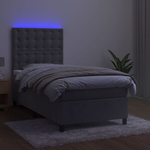 vidaXL Boxspringbett mit Matratze & LED Hellgrau 90x190 cm Samt
