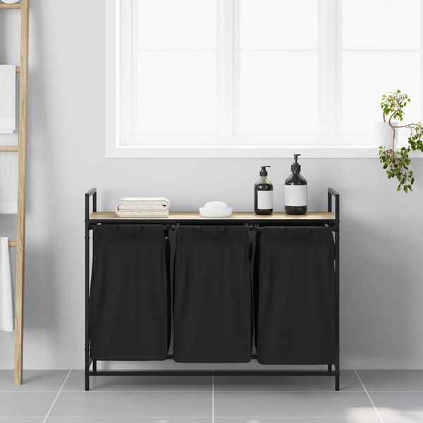 vidaXL W&auml;schekorb 3 F&auml;cher mit Ablage Sonoma-Eiche