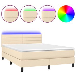 vidaXL Boxspringbett mit Matratze & LED Creme 140x190 cm Stoff