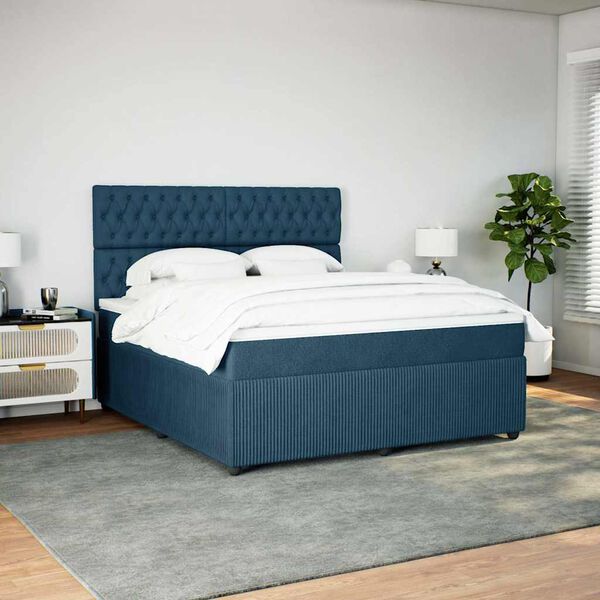 vidaXL Boxspringbett mit Matratze Dunkelblau 180x200 cm Samt