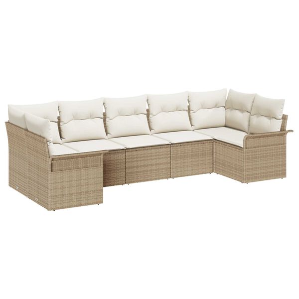 vidaXL Garten-Sofa-Set mit Kissen mit Speicher 7 pcs Beige Poly Rattan