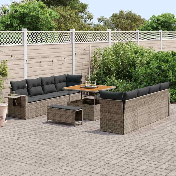 vidaXL Garten-Sofa-Set mit Speicher 11 pcs Grau Poly Rattan