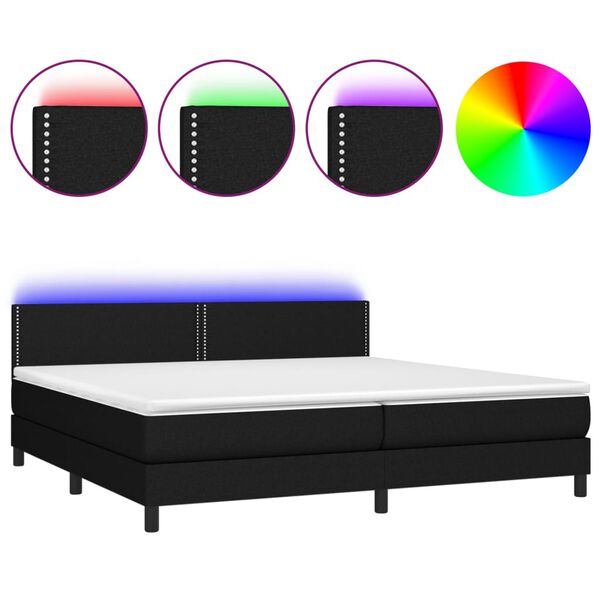 vidaXL Boxspringbett mit Matratze & LED Schwarz 200x200 cm Stoff
