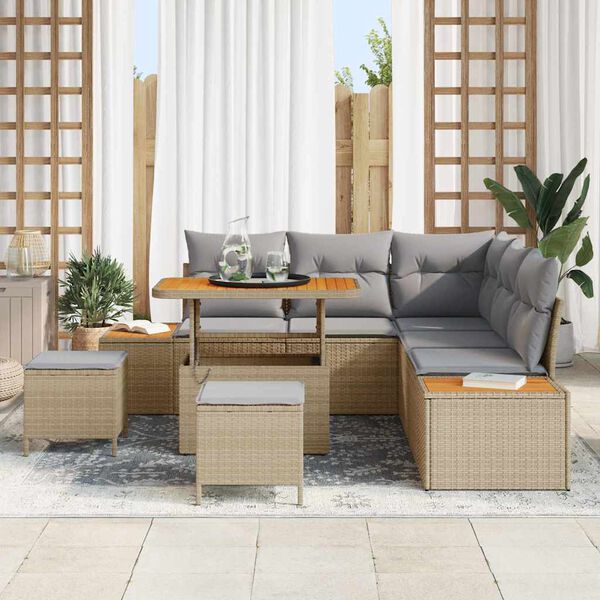 vidaXL Gartensofa-set mit Kissen mit Speicher 8 pcs Beige Poly Rattan