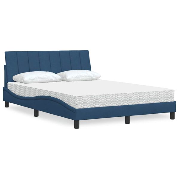 vidaXL Bett mit Matratze "Hanko" Blau 140x200 cm Stoff