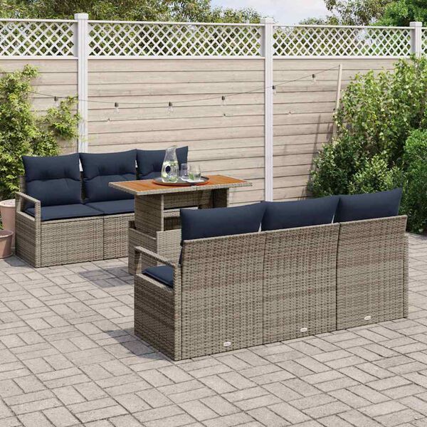 vidaXL Garten-Sofa-Set mit Kissen 7 pcs Grau und Marineblau