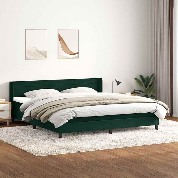 vidaXL Boxspringbett mit Matratze Dunkelgr&uuml;n 180x220 cm Samt