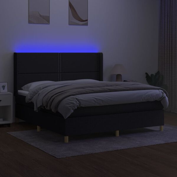 vidaXL Boxspringbett mit Matratze & LED Schwarz 180x200 cm Stoff
