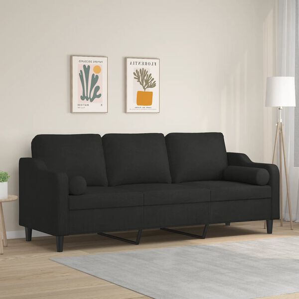 vidaXL 3-Sitzer-Sofa mit Kissen Schwarz 210 cm Stoff