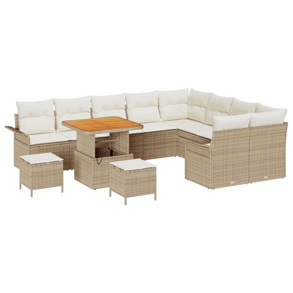 vidaXL Garten-Sofa-Set mit Kissen mit Speicher 12 pcs Beige und Creme