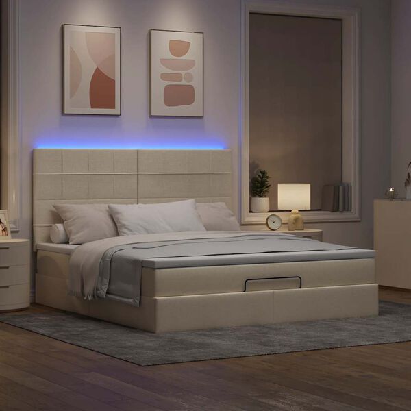 vidaXL Ottoman-Bett mit Matratze & LEDs Creme 160x200 cm Stoff