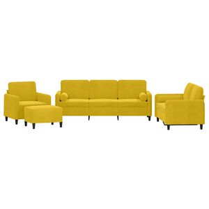vidaXL 4-tlg. Sofagarnitur mit Kissen Gelb Samt