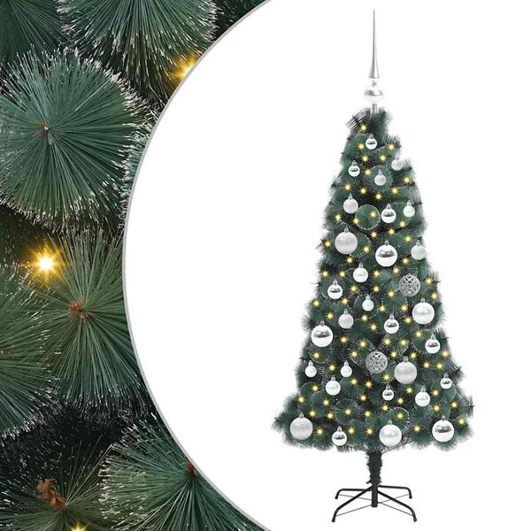 vidaXL K&uuml;nstlicher vorbeleuchteter Weihnachtsbaum mit Kugelset 120 cm